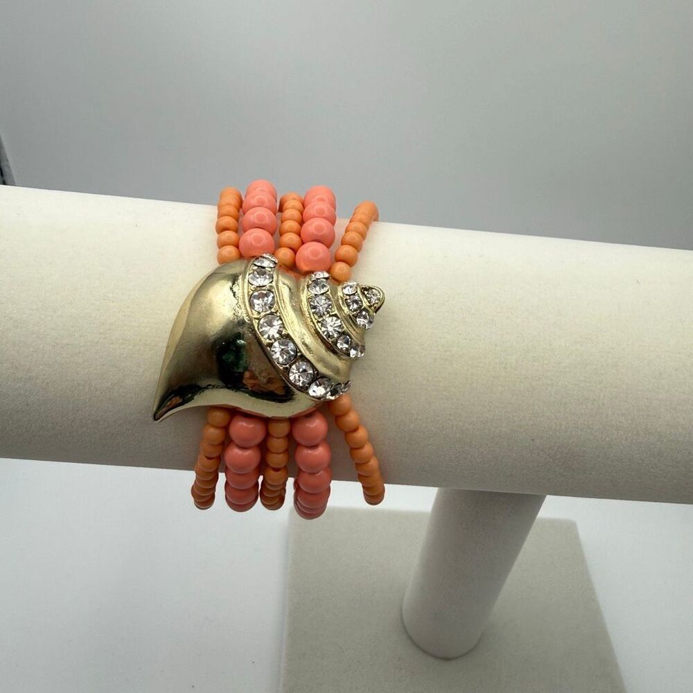 Kenneth Jay Lane undersea collection stretch bracelet seashell pendant New